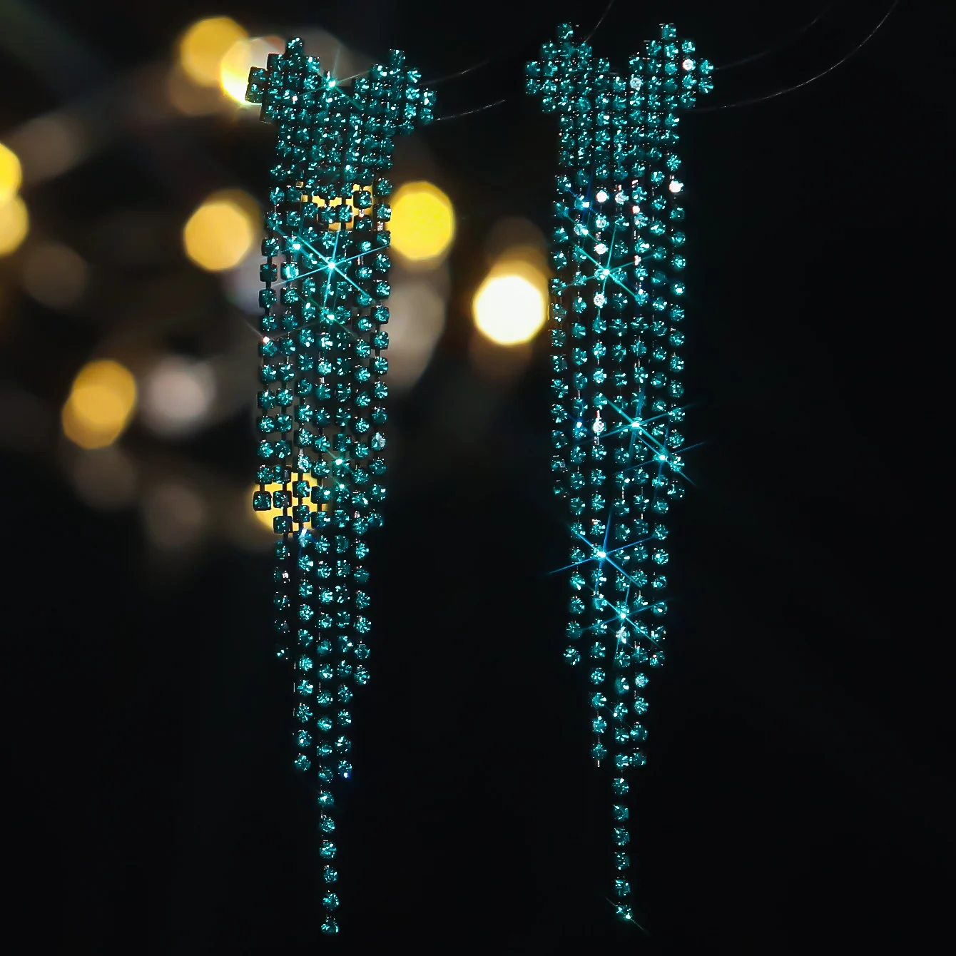 Heart Design Long Tassel Earrings  Goth Style Rhinestone Drop Earrings for Women Fashion Party Prom Jewelry