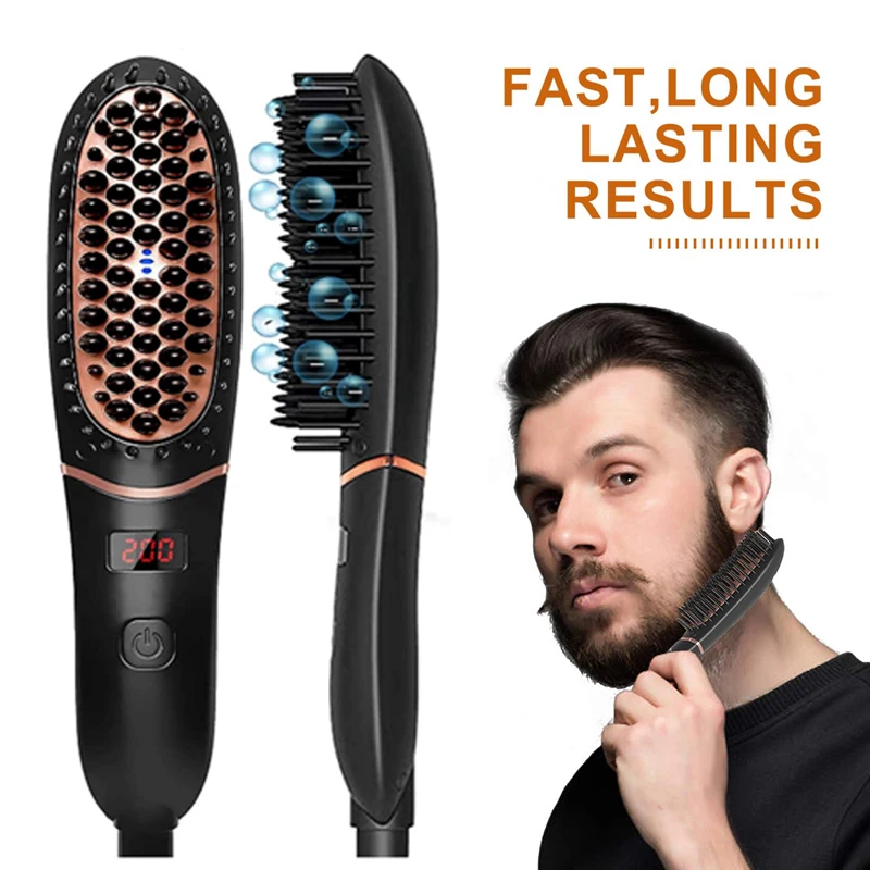 Ceramic Hair Straightener Brush Electric PTC Hot Comb Iron Beard Straightener Portable Styling Tools