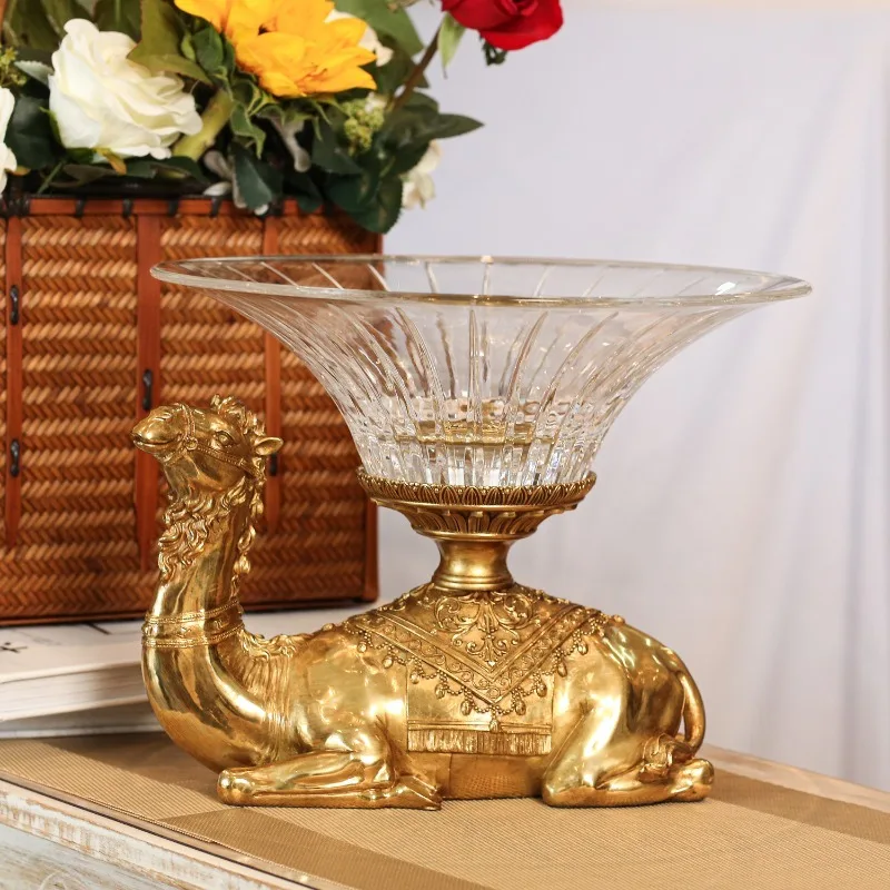 GY55 European modern, crystal glass with copper camel, fruit plate storage, tabletop decorative ornament
