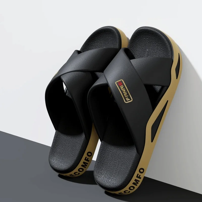 SHAJI Men  Cross Strap Open Toe Slide Sandals Non-Slip Bath Shower Slippers for Beach Swimming & Walking Outdoor Fashion Footwea