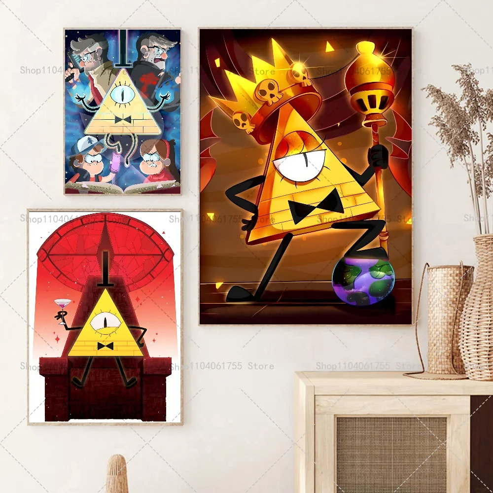 1PC Cartoon G-Gravity Cute Falls BILL CIPHER Poster Self-adhesive Art Waterproof Paper Sticker Coffee House Bar Room Wall Decor