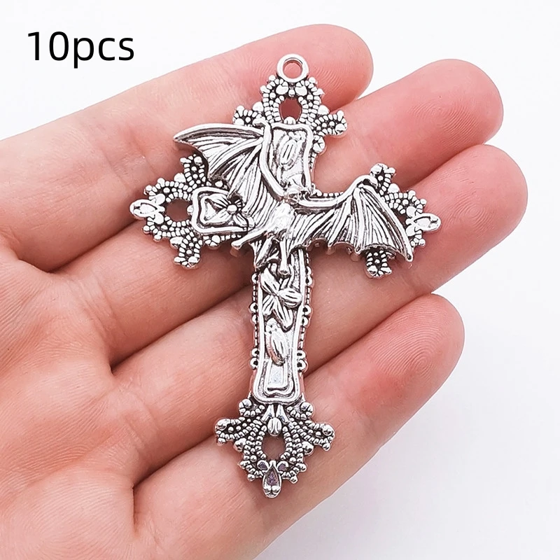 10PCS Large Bat Cross Pendant Floral Filigree Victorian Vintage Gothic Style Accessories DIY Charm Jewelry Crafts Making