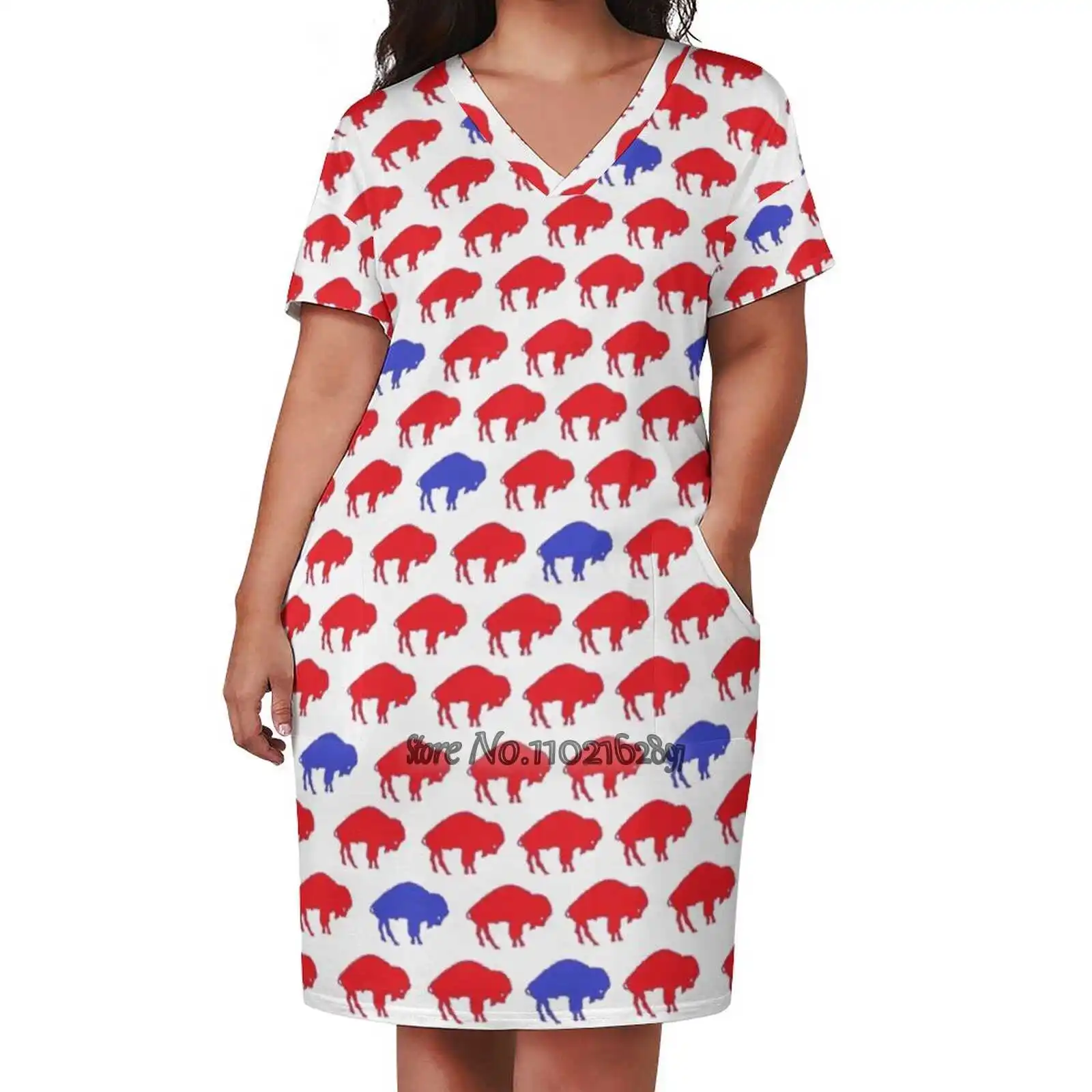 Red Buffalo Herd - Buffalo กีฬาเซ็กซี่ V คอชุดแฟชั่น Casual พิมพ์คุณภาพสูงแขนสั้นกระโปรง5Xl Buffalo Herd