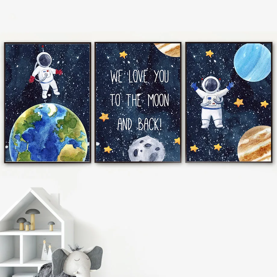 Space Planet Rocket Astronaut Star Nursery Wall Art Canvas Painting Nordic Poster And Prints Wall Pictures Baby Kids Room Decor