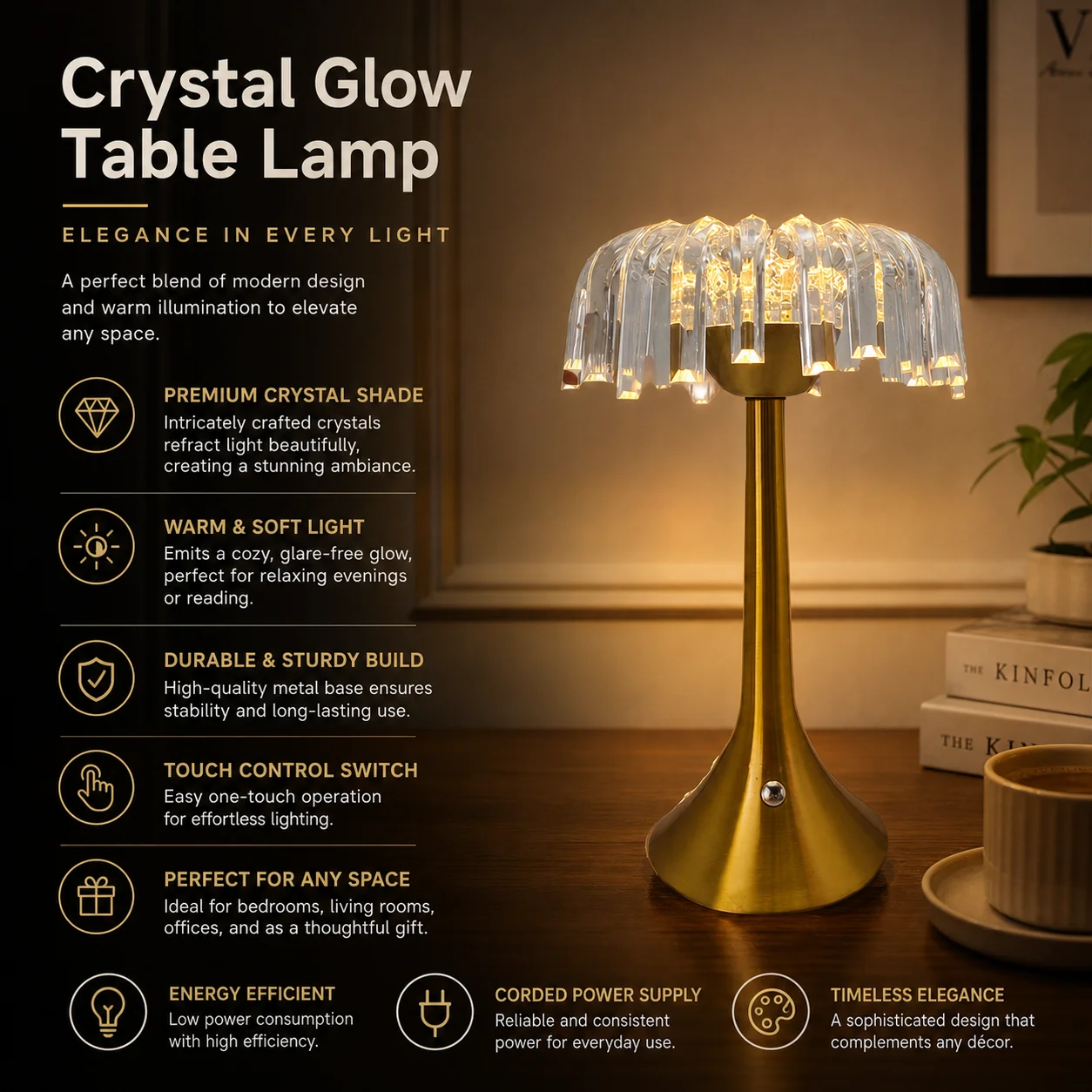 Retro LED Table Lamp, Touch Control Rechargeable Light, for Bedroom, Bar, Cafe Decor