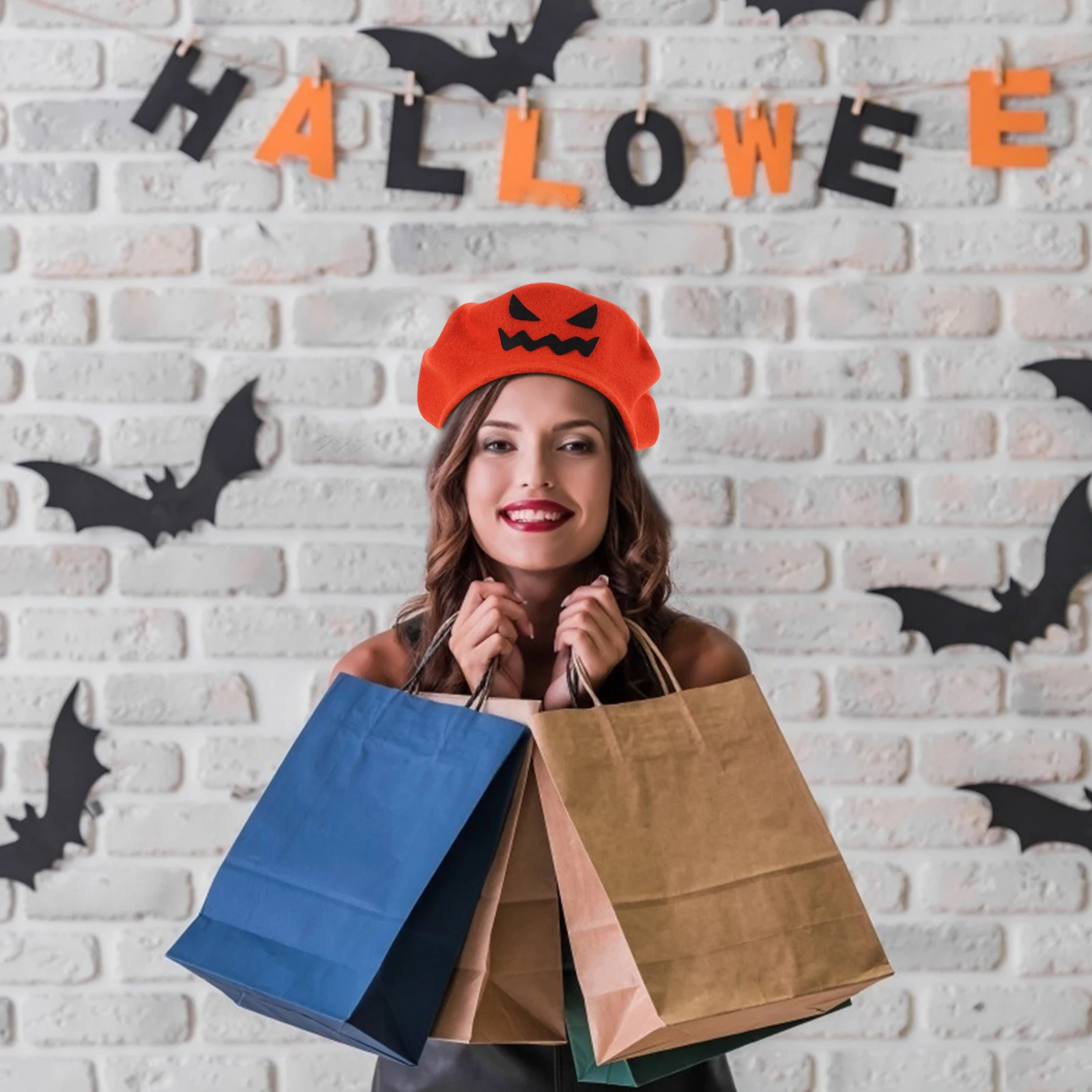 

Halloween Pumpkin Beret Hats Durable Material Bright Color Suitable for Party Stage Performance Cosplay Halloween Hat Party