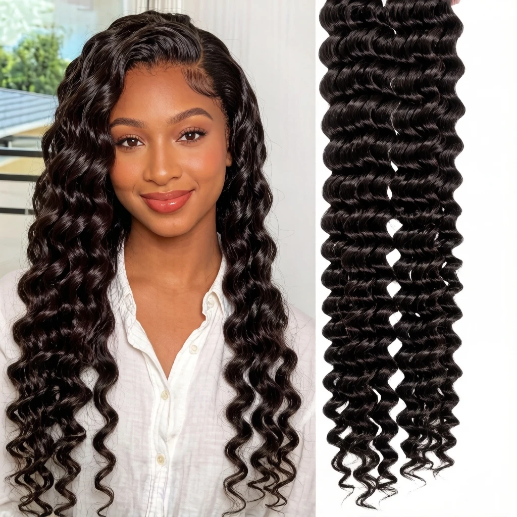 

Наращивание волос Feather Human Hair Crochet Bundles: легкие микроплетения, глубокая волна, без узлов, предварительно разделенные пряди для женщин