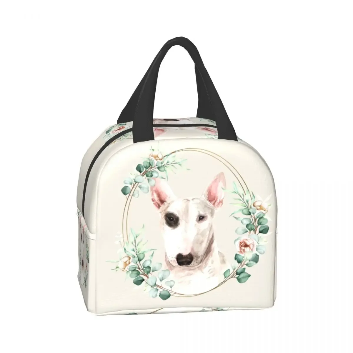 Bull Terrier Dog In Floral fiambrera térmica multifunción para mujer, bolsa de almuerzo aislada para alimentos cálidos para niños, niños escolares