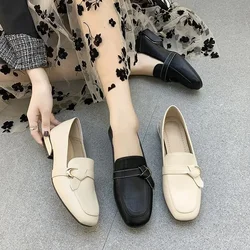 Square Head Leather Flats WomenTwo Wear Women's Shoes Flip Flop Loafers Casual Outdoor Walking Shoes Black Driving Shoes