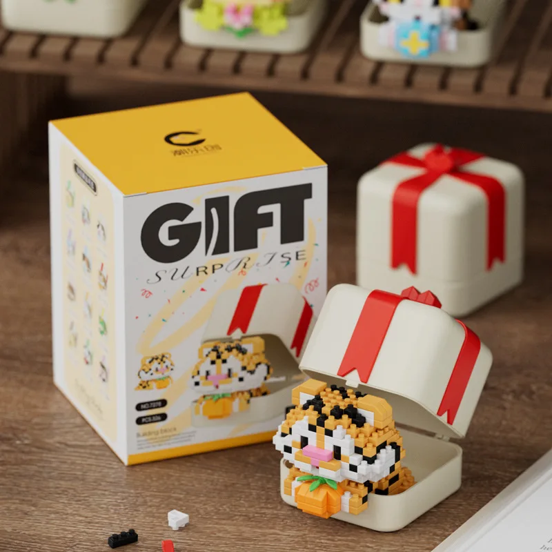 صندوق هدايا للحيوانات الأليفة، تمثال كرتوني، مكعبات بناء ألعاب الأطفال