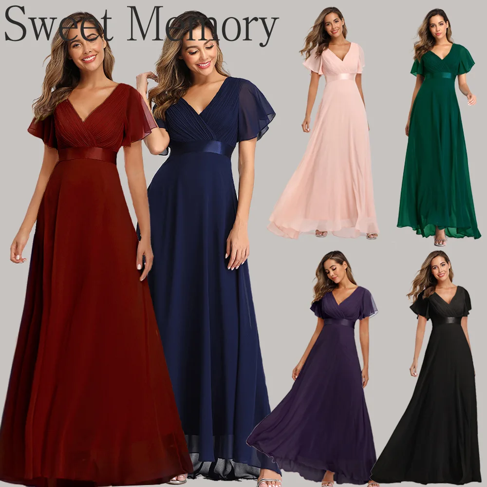 Customized Bridemaid Dresses Long 2025 Sweet Memory V-neck Flared Sleeve Dress Chiffon Banquet Plus Size Evening Gown