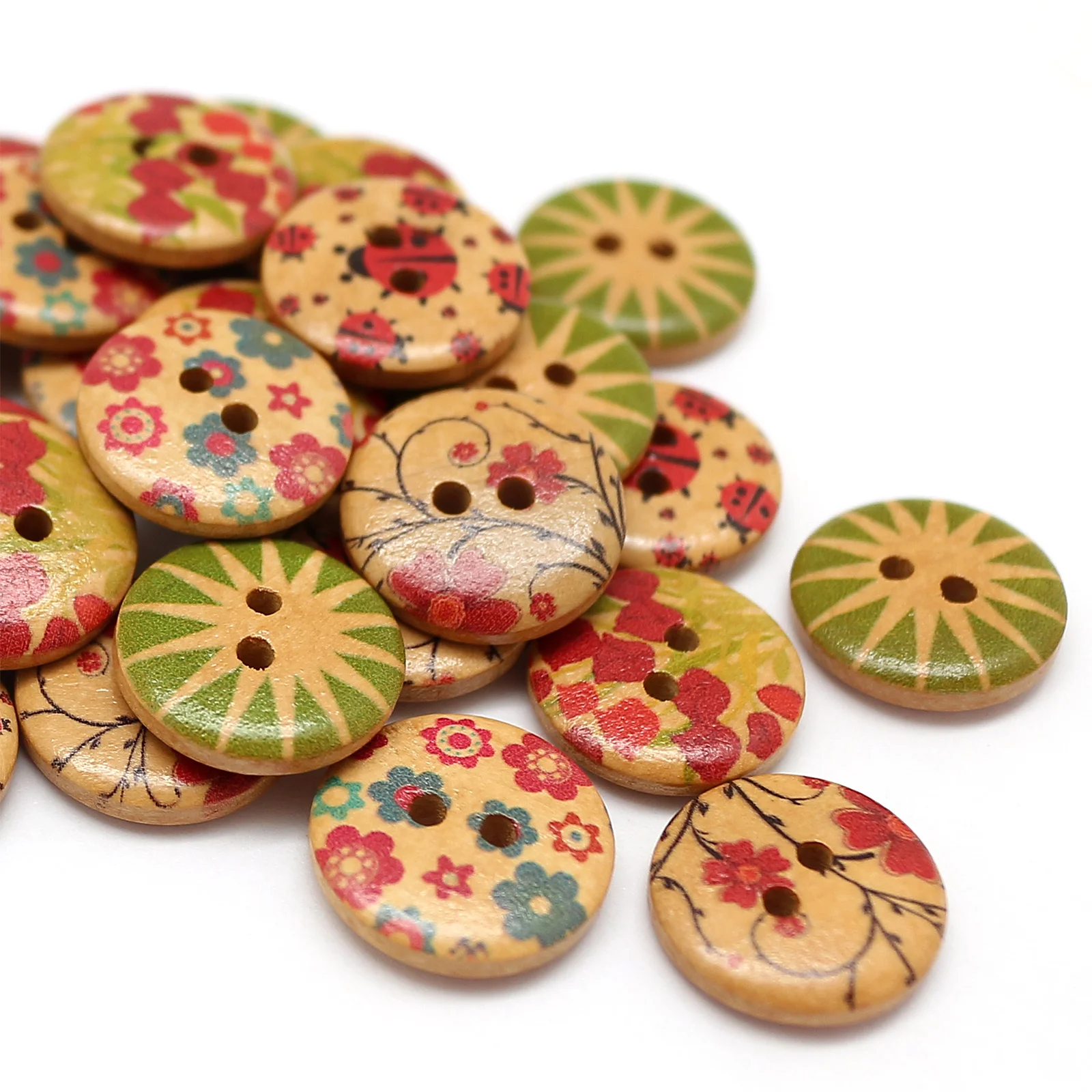 30 Stück 18 mm Holzknöpfe, rund, 2 Löcher, gemischtes Retro-Druckmuster, Nähknöpfe für DIY-Handwerk, Kleidung, Sammelalbum, Heimdekoration