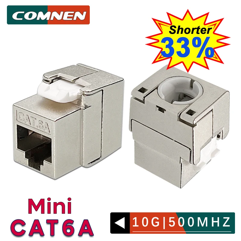 COMNEN Cat6a Cat7 Short Module Jack Cat7 RJ45 STP Tool-Less Type Zinc Alloy Jacks Adapter Coupler Network Install Cable Rack