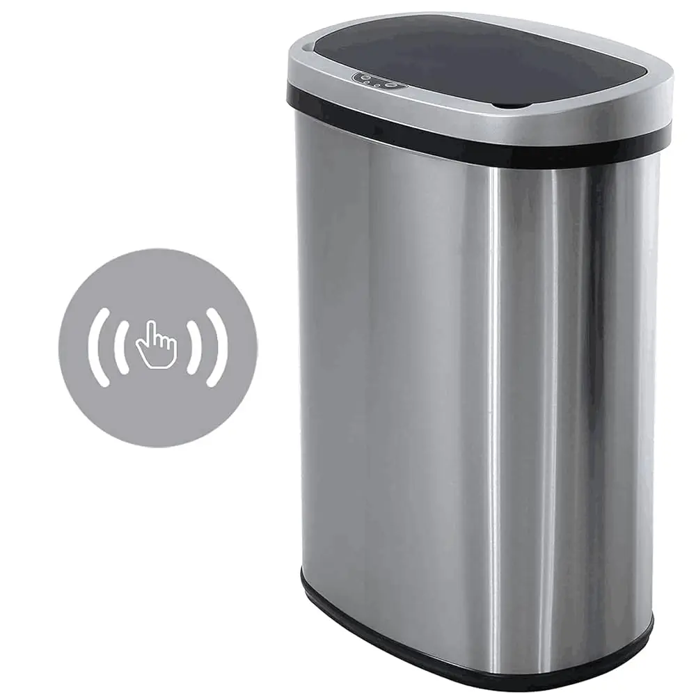 

13 Gallon Kitchen Trash Can Stainl Steel Garbage Bin With Lid Automatic Touch Free High-Capacity Waste Bin Metal Soft-Close