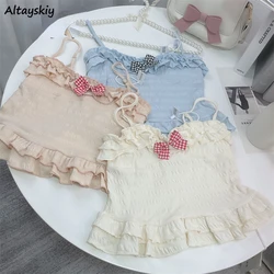 Sweet Camisole Women Ins Summer Y2k Preppy Ruffles Teens Crop Tops Hot Sale Party All-match Popular Pure Clothes Slim Stylish