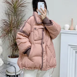 Jaqueta com colarinho de baixo para mulheres, parkas quentes, casaco solto, outwear grosso, curto, moda feminina, novo, inverno, 2023