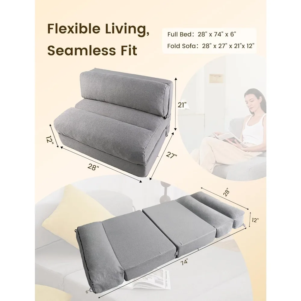 Sofá-cama dobrável, colchão dobrável conversível, sofá futon de espuma viscoelástica com capa lavável, para sala de estar