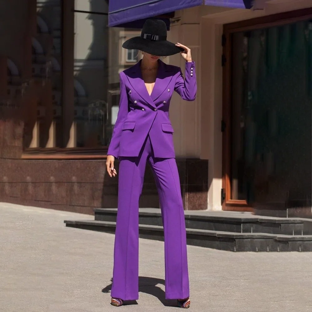 

Двубортные деловые костюмы для женщин, комплект из 2 предметов, свадебный смокинг, женский костюм, комплект на заказ, куртка, брюки, Trajes De Mujer Elegante