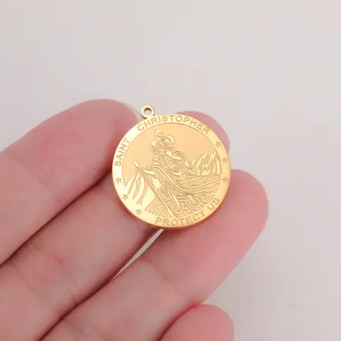 Teamer Saint Christopher Protect Us Emboss Charms Stainless Steel For Necklace Making Jewelry Vintage Accessory Amulet Gift New