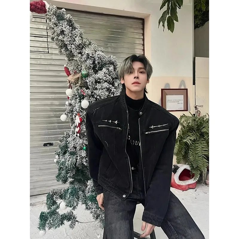 

Мужская джинсовая куртка Cleanfit American Style с молнией и наплечниками, рабочая одежда, модная, весна-осень-зима