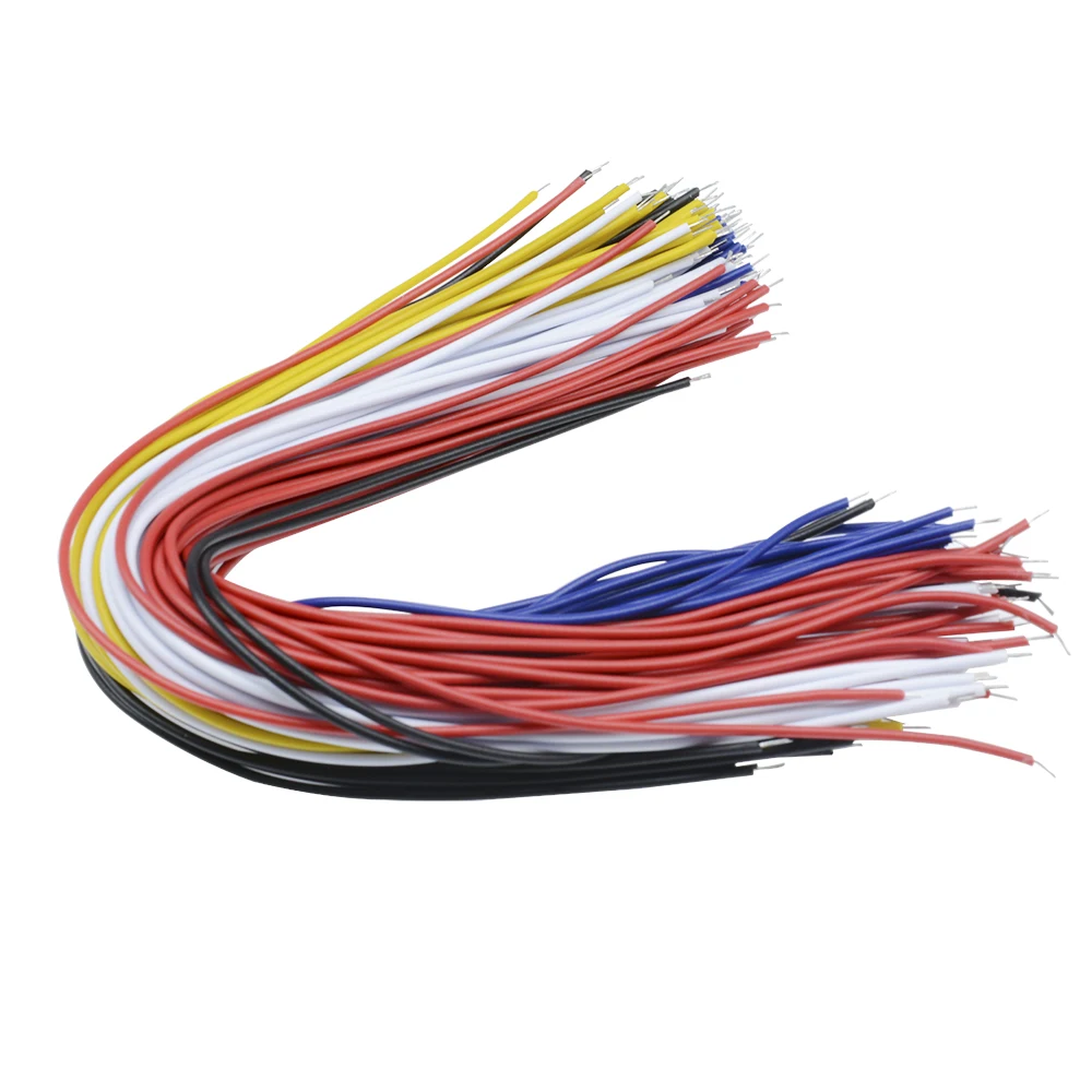 100Pcs 20cm 26 AWG Dual-Ended Tinned Jumper Wires – 5-Color Breadboard & PCB Cable for Electronics Projects (Pre-Tinned Tips)