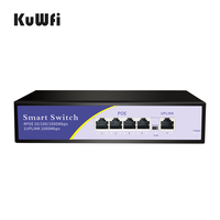 KuWFi 4 Port POE Switch 10/100/1000Mbps Ethernet Switch Gigabit Switch IEEE 802.3 AF/AT For IP Camera/Wireless AP/Wifi Router