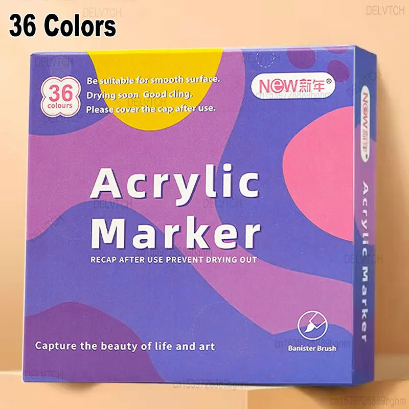12/24/36 Color Soft Brush Tip Acrylic Paint Marker Pen Set 1mm-6mm Line Art Painting Drawing For Cards Stone Ceramic Wood Fabric