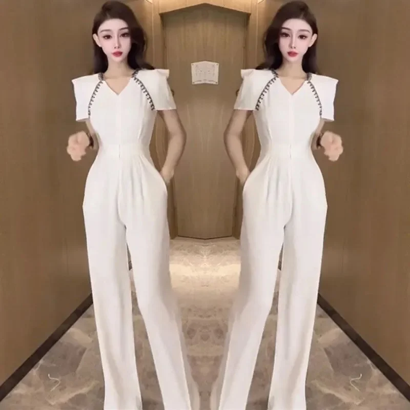 Women Summer High-waisted One-piece Jumpsuit Latest Western Style Female Slim Waist Zipper Pants One-piece DollCollar Jumpsuit