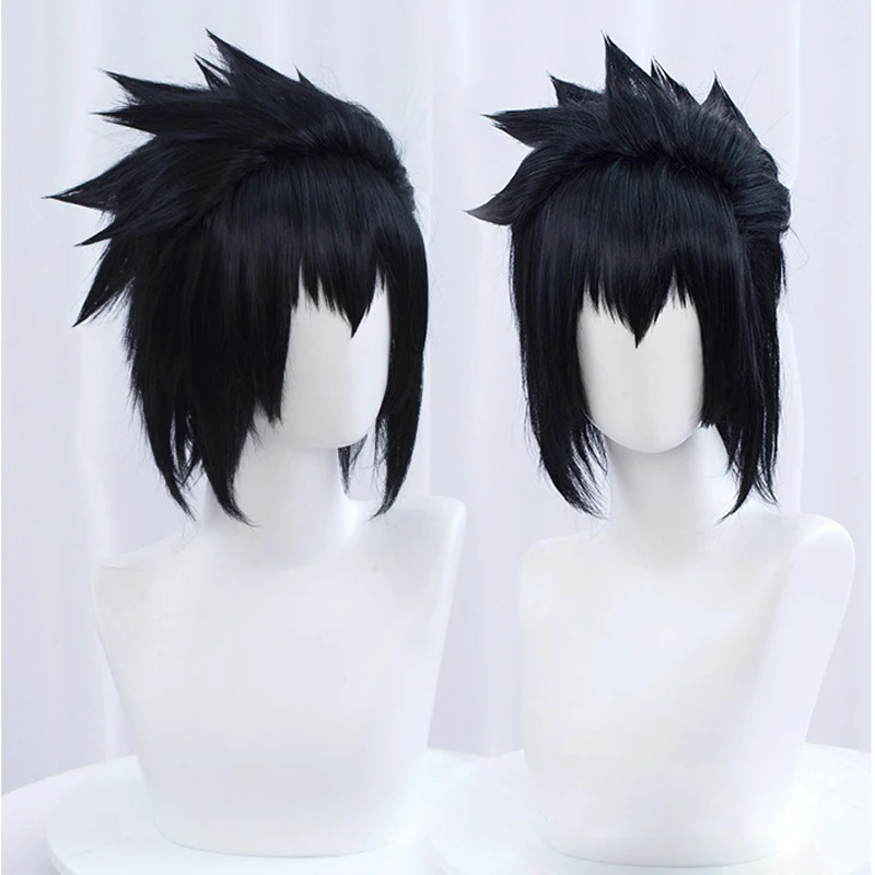 Sasuke Uchiha Cosplay mężczyźni krótki czarny peruka Cosplay Anime peruka do Cosplay żaroodporne syntetyczne peruki do włosów + czapka z peruką