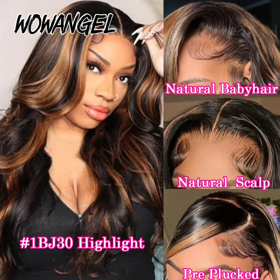 250% 13x6 HD Lace Full Frontal Wigs #1BJ30 Highlight Body Wave Wigs 13x4 Lace Frontal Human Hair Wigs Melt Skins Brazilian Hair