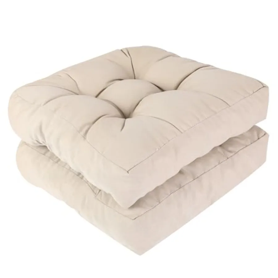 

17 x 17 Patio Chair Cushions Khaki - Outdoor/Indoor Tufted Memory Foam Chair Pads Set of 2 Water-Resistant Olefin Chair Seat Cu