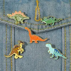 Colorful Dino Enamel Pins Custom Jurassic Dinosaurs Brooches Lapel Badges Cartoon Animal Jewelry Gift for Kids Friends