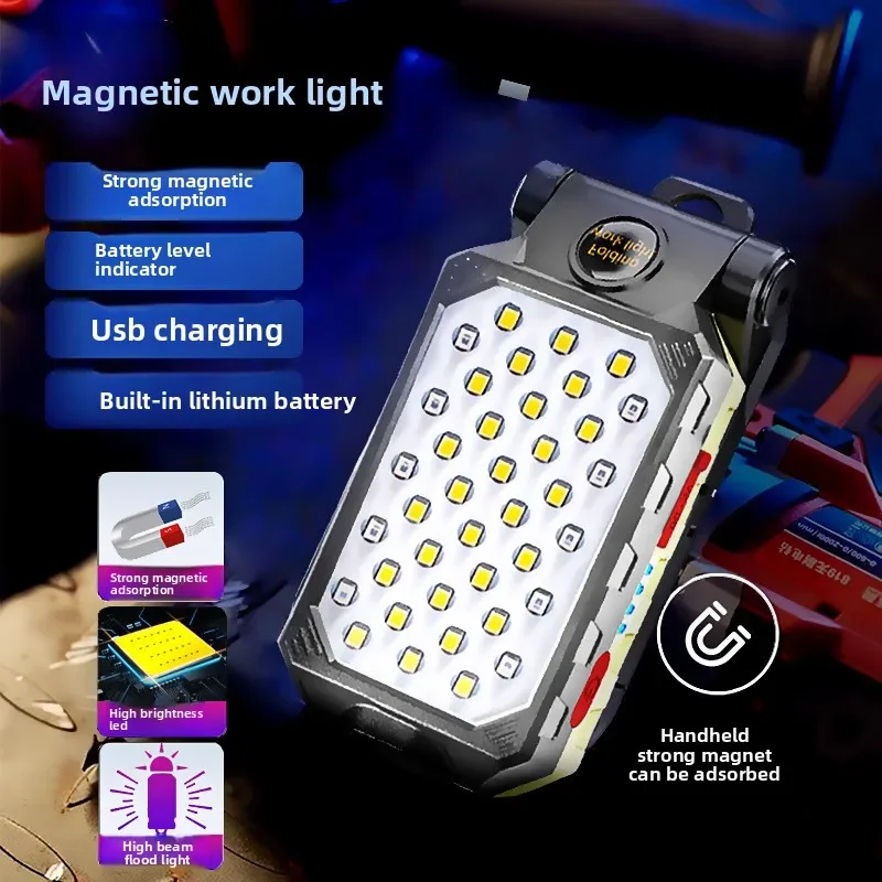 

COB Work Light Adjustable Waterproof Camping Lantern Magnet with Power Display High Power LED Flashlight Rechargeable