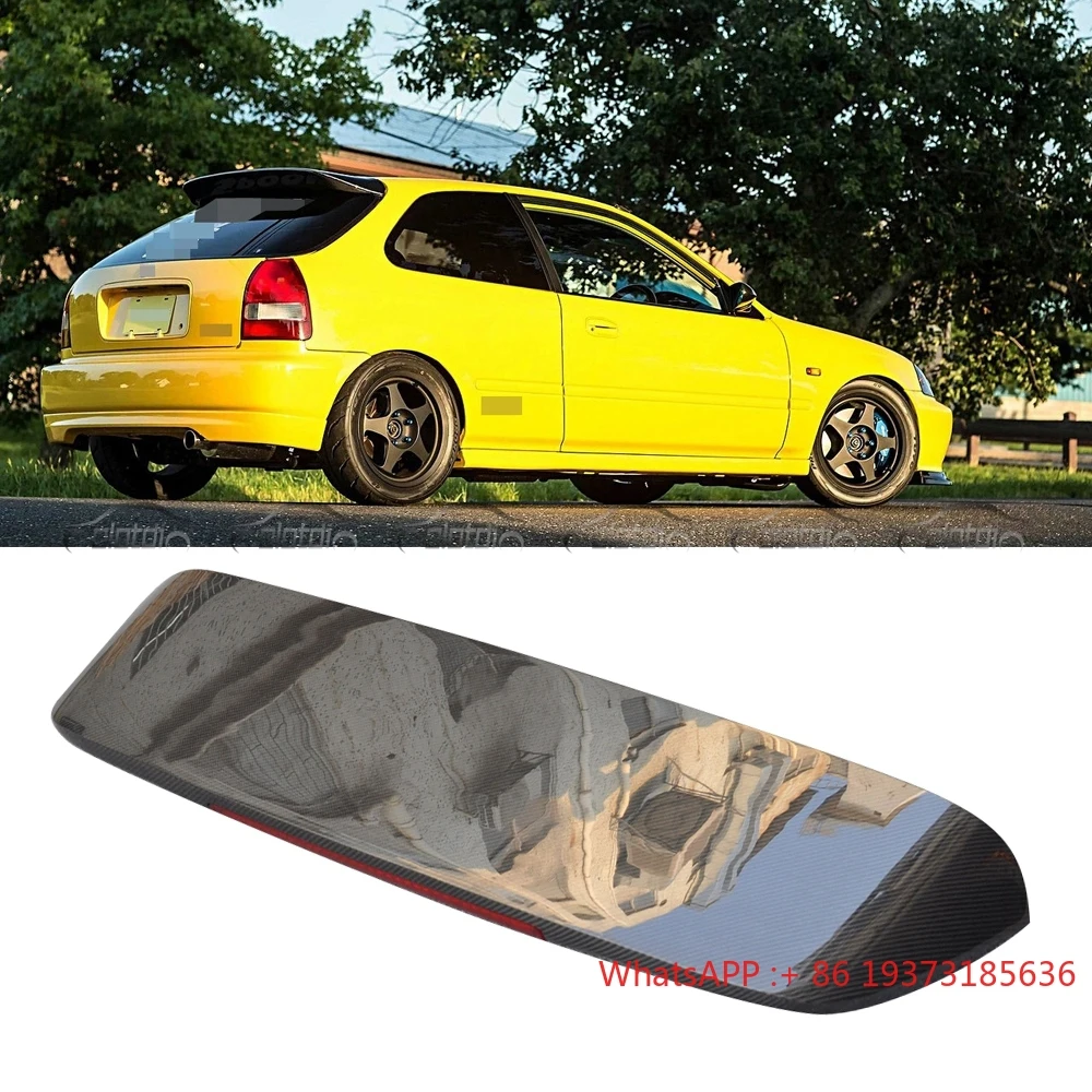 For Honda Civic EK9 K8 3D SPOON 1996-2000 Real Carbon Fiber S Style Rear Roof Spoiler Top Wing Lip + LED Light