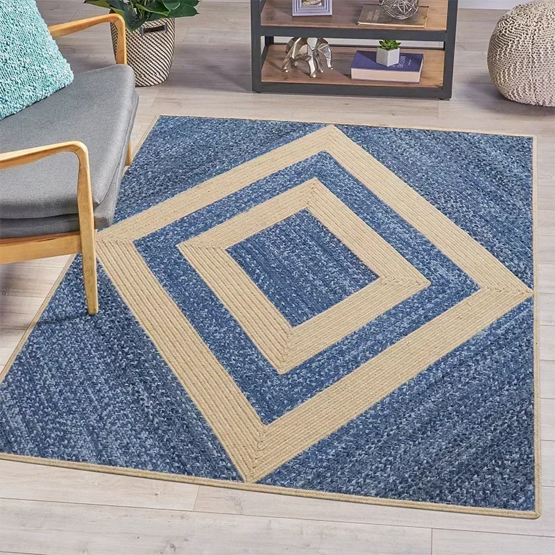 

Handwoven premium natural jute carpet living room coffee table sofa mat minimalist denim fabric designer style carpet