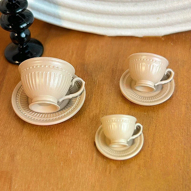 2PCS Small Luxury French Coffee Cup Plate Set Toy Dollhouse Mini Furniture Model DIY Accessories Miniature Scene Decoration