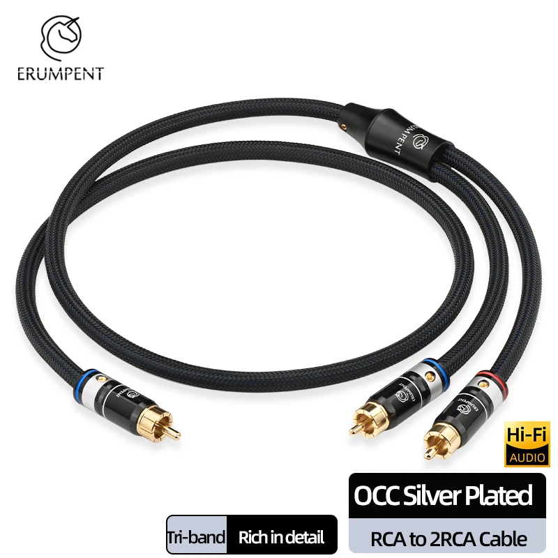 ERUMPENT HiFi Splitter Y RCA Cable for Amplifier DAC Subwoofer RCA to 2RCA Male to Male Audio Cable