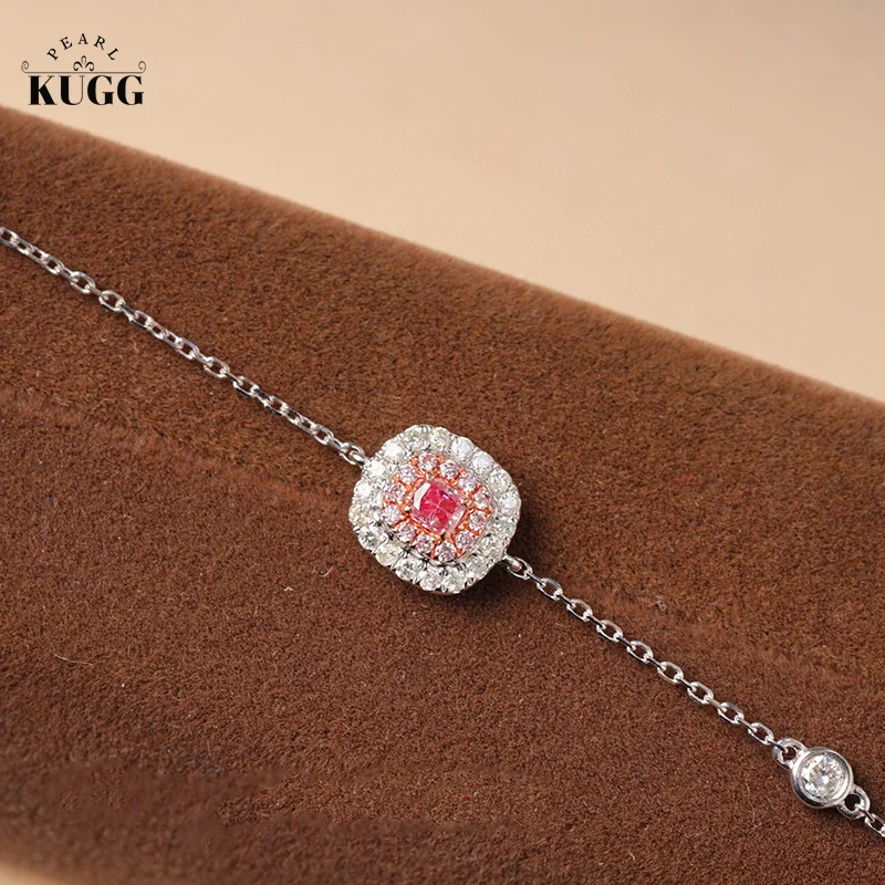 

KUGG 18K White Gold Bracelet Real Natural Pink Diamond Bracelet for Women Engagement Party High Jewelry Fashion Square Design