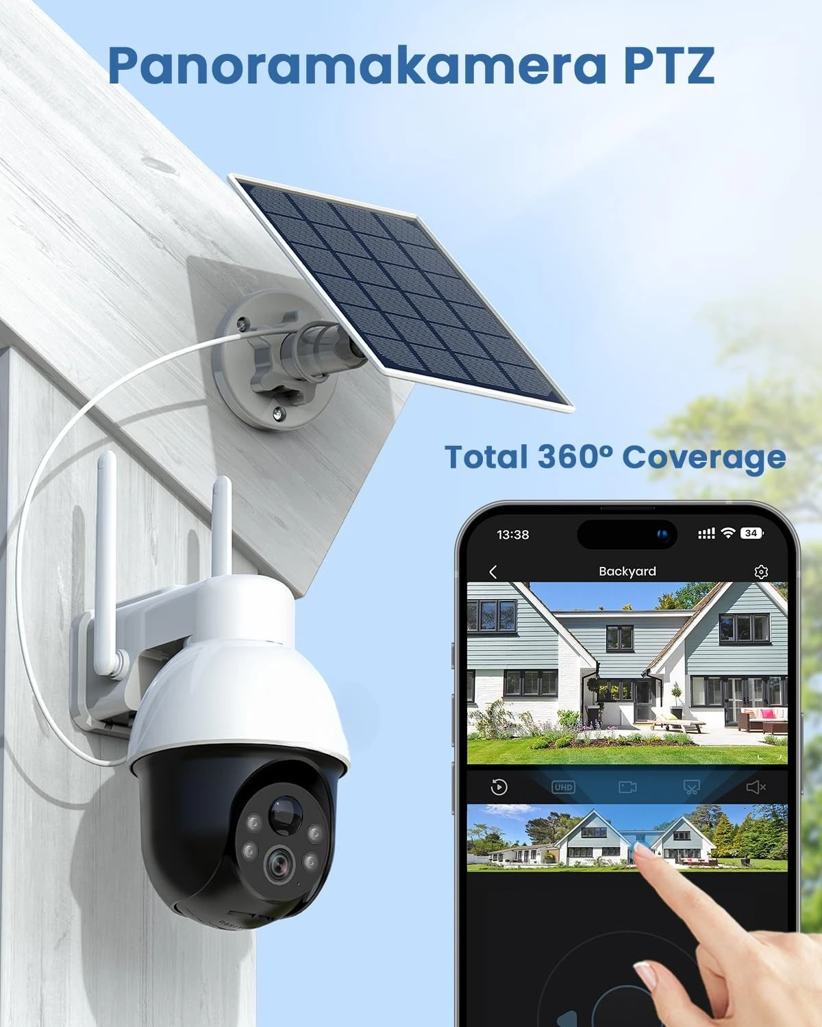 

3K/5MP Солнечная система видеонаблюдения, беспроводная уличная система, Wi-Fi камера с питанием от батареи для домашней безопасности, панорамная PTZ, автоматическое отслеживание