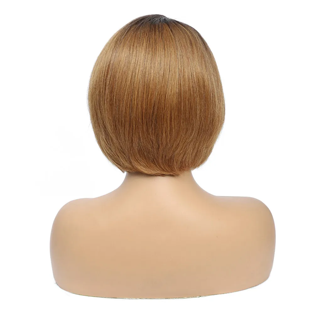 T-Front Lace Pixie Cut Echthaarperücken für Frauen, Farbe Braun, Pixie Cut Perücke, 180% Omber Braun, glatte Echthaarperücken HairUGo – Detail 4
