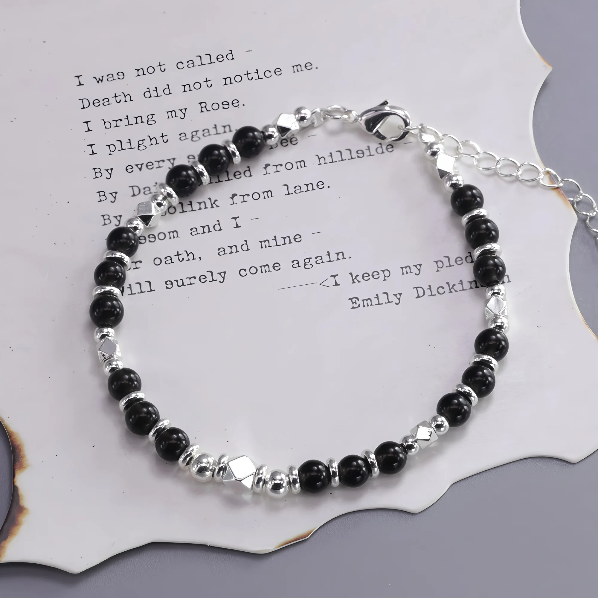 

Sam Panda браслет из стерлингового серебра 925 пробы с натуральным обсидом для женщин, универсальный эстетический этнический тренд, ювелирные изделия из бисера, подарок, дропшиппинг