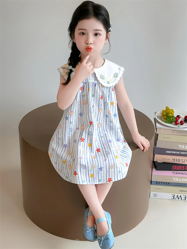 Nova Saia de Verão para Meninas, Vestido Fino de Verão para Bebês, Roupa Infantil, Vestido de Moda Princesa Dopamina, Algodão...