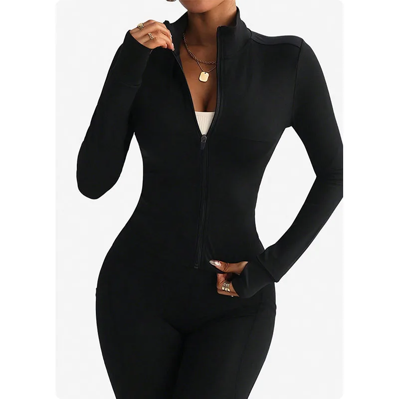 Quick Drying Yoga Jacket for Women Outdoor Running Stand-up Collar Zipper Sports Coat Slim Fit Breathable Fitness Yoga Clothes