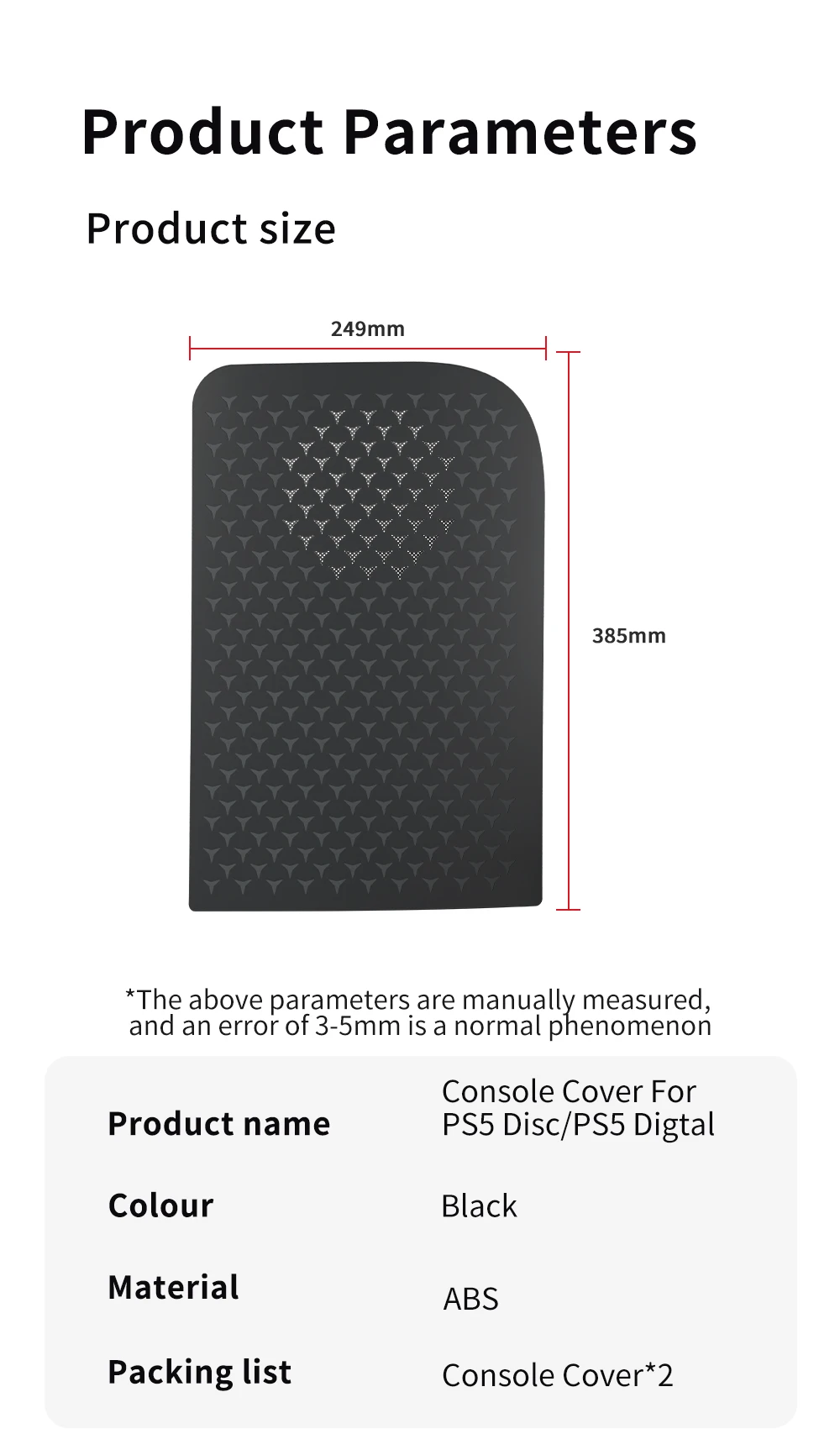 HONCAM Premium ABS Cover Shell für PS5 Spielekonsole, Disc & Digital Console Cover Plates Anti-Staub-Schutzhülle Covers Schwarz – Detail 7