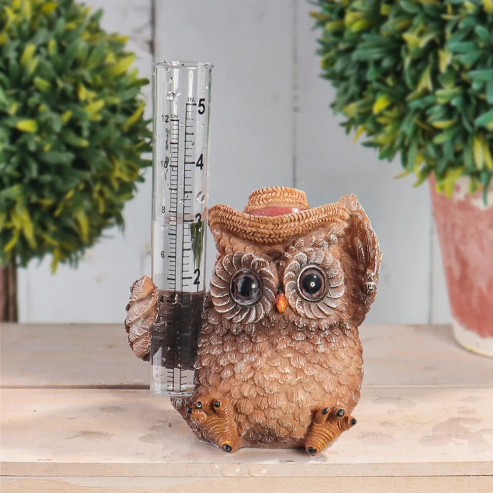 

American Garden Dwarf Rain Gauge Owl Ornament Outdoor Garden Resin Bird Sculpture Craft Resin Home Living Room Office TV Cabinet