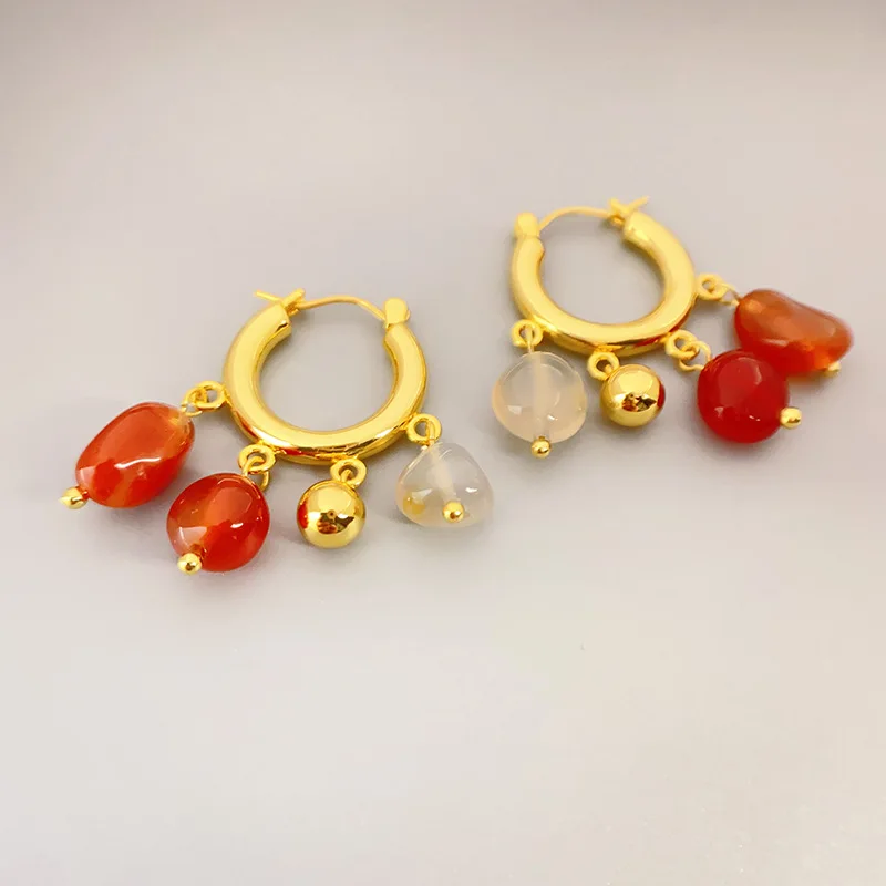 2026 السنة الجديدة الرجعية موضة الحجر الطبيعي العقيق شرابات قلادة شخصية ضوء الأقراط الفاخرة الراقية مزاجه الأطواق #2