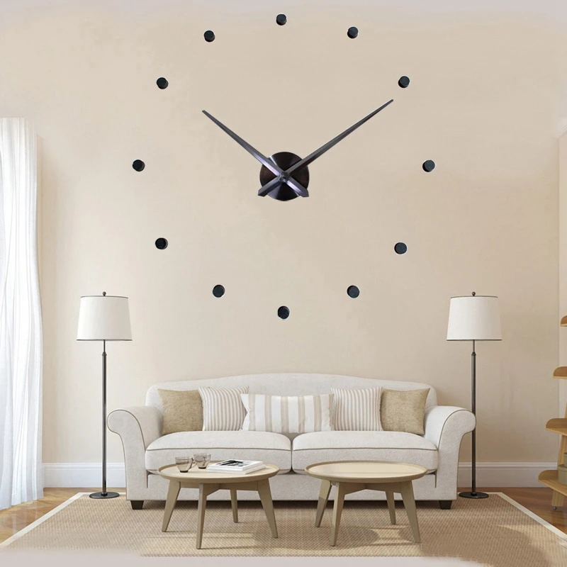 3D DIY Large Size Wall Clock 47In Frameless Mute Quartz For Bedroom