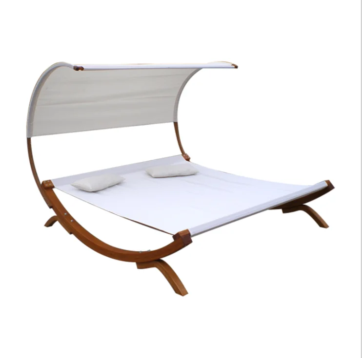 

Wood Sunbed with Canopy Umbrella for Beach Garden Hotel Pool Reciliner Sun Lounger Outdoor