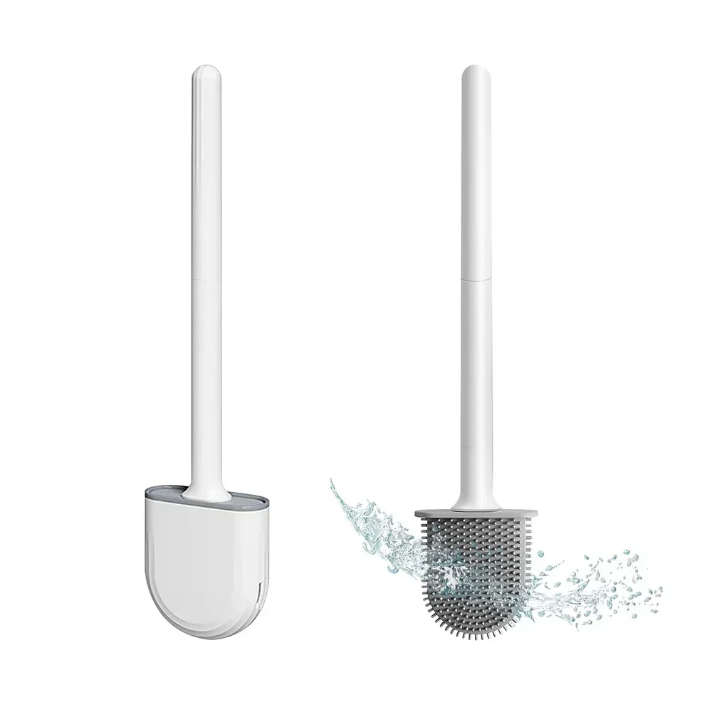 Wall Mounted Toilet Brush for Dead Ends Silicone Flat Brush Head Toilet Brush Cleaner Brush Set WC Toilet Cleaning Brush