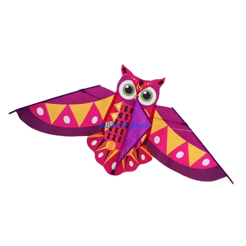 Q0KB Brightly Colored Owl Shaped Kites For Children Family Windproof Polyester Fabric Sturdy Structure Enhances Observation